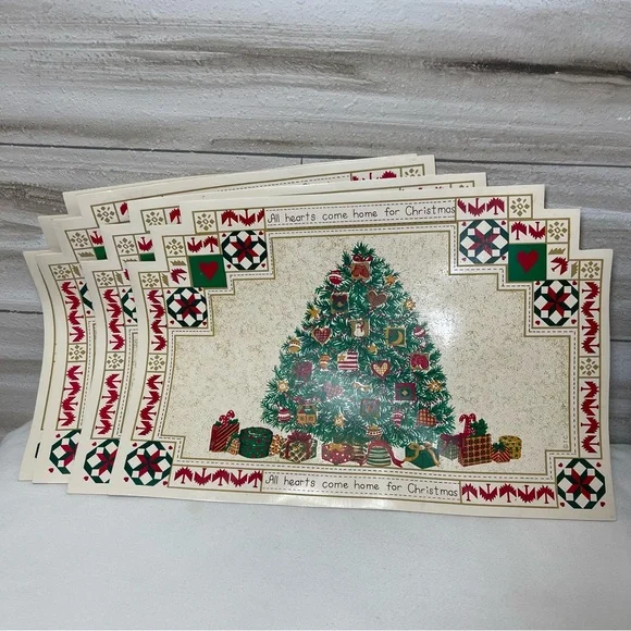 Vintage Christmas Vinyl Placemats Christmas Tree Town & Country Living Set of 4 - Picture 1 of 9